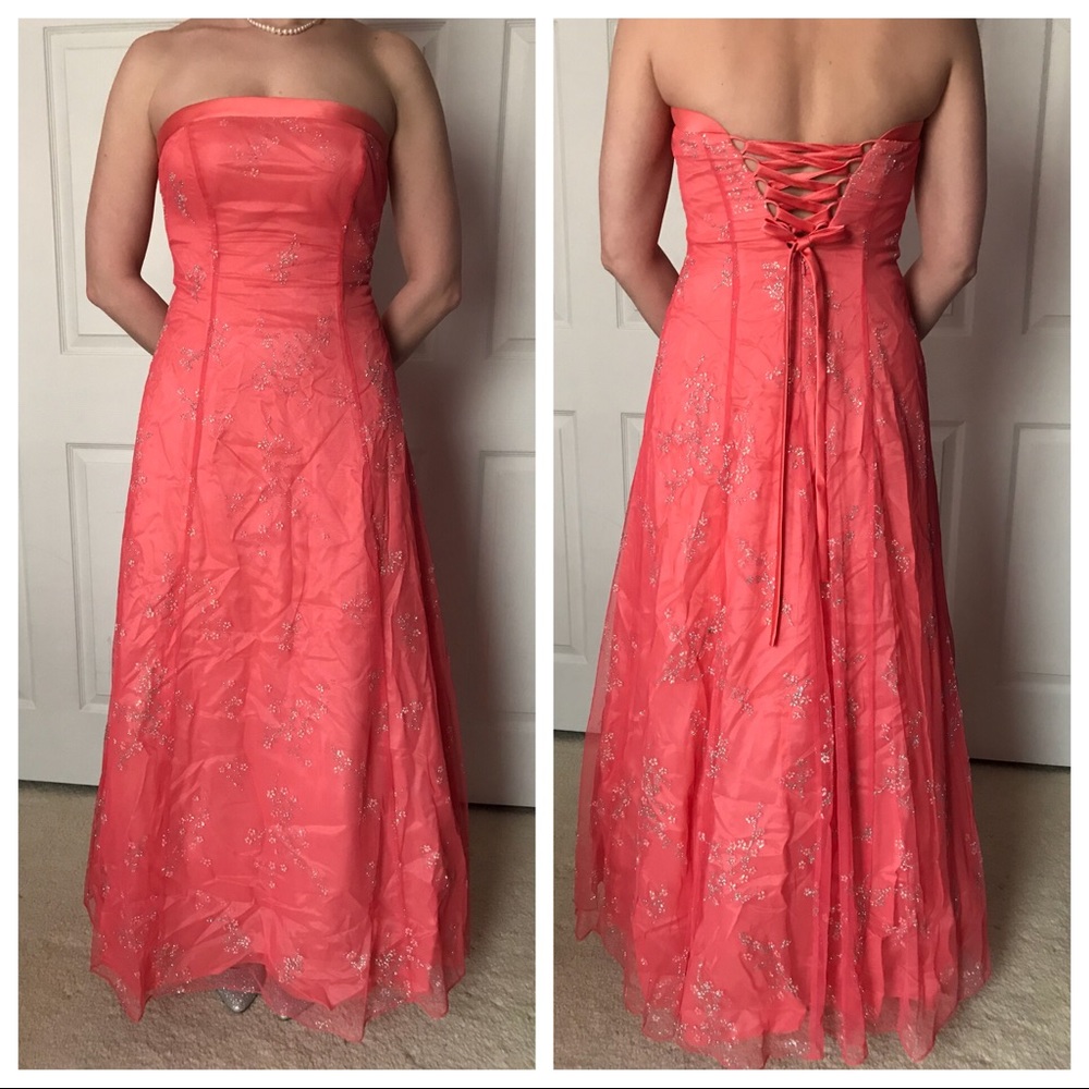 Coral floral prom dress